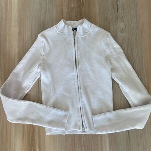 Brandi Melville White Ribbed Zip-Up Jacket